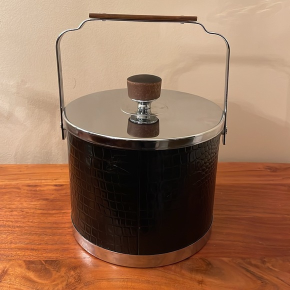 Atapco MCM 1960s 1970s croc embossed teal handle ice bucket barrage - Picture 9 of 16